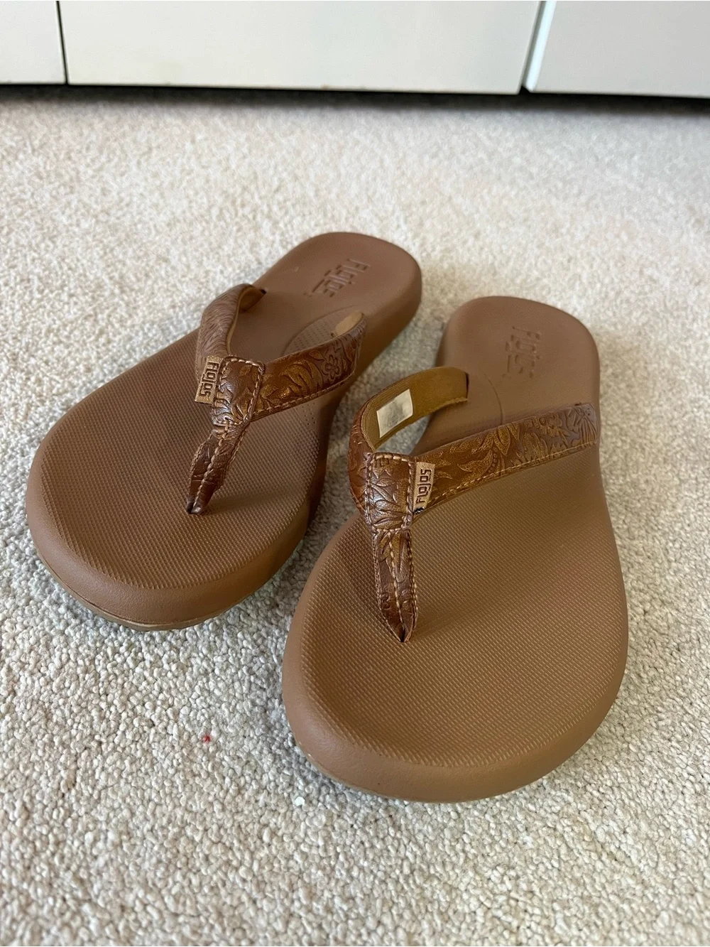 Flojos Brown Textured Strap Flip Flops